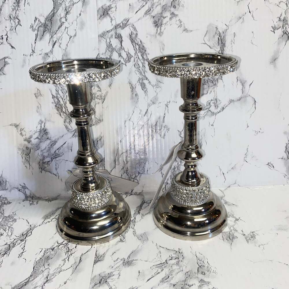 NWT Nanette Lepore Set of 2 Silver Rhinestone Handle Holders 8.25"